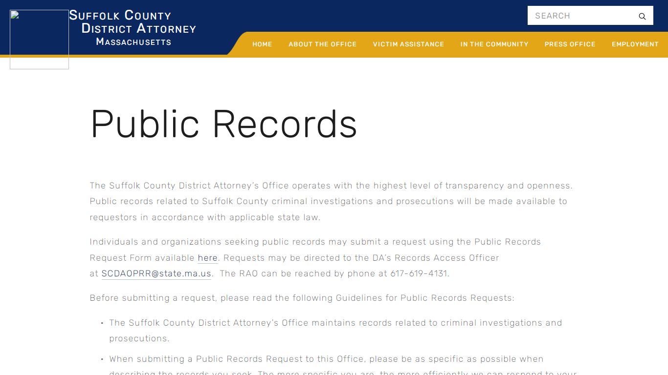 Public Records — Suffolk County District Attorney's Office